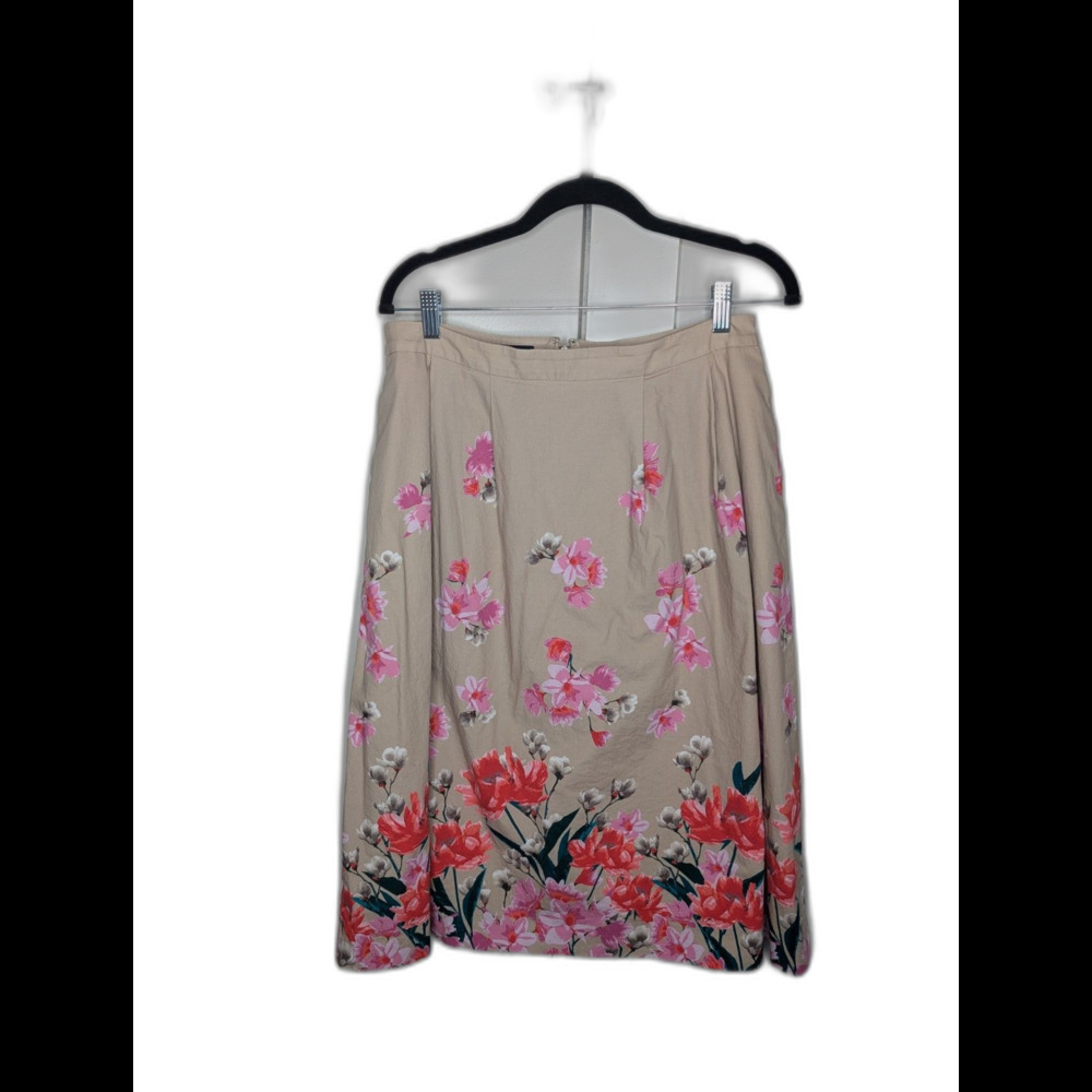 Land's End Cotton Beige Floral Full Skirt 10